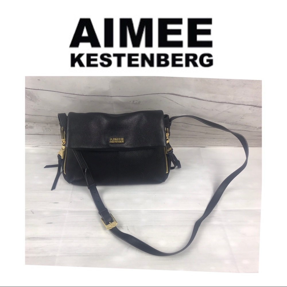 Aimee Kestenberg Black Leather Crossbody Bag with Gold Hardware
